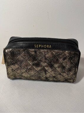 Sephora Metallic Quilted Cosmetic Case - Black & Gold